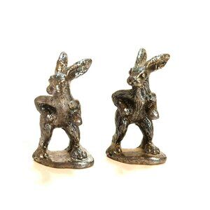 Vintage Metallic Silver Standing Rabbit Figurines Miniature Statuettes